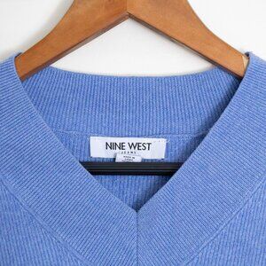 Nine West Ribbed Knit V-Neck Sweater - Blue